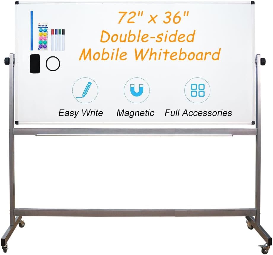 Rolling Double‑Sided Magnetic Whiteboard Stand