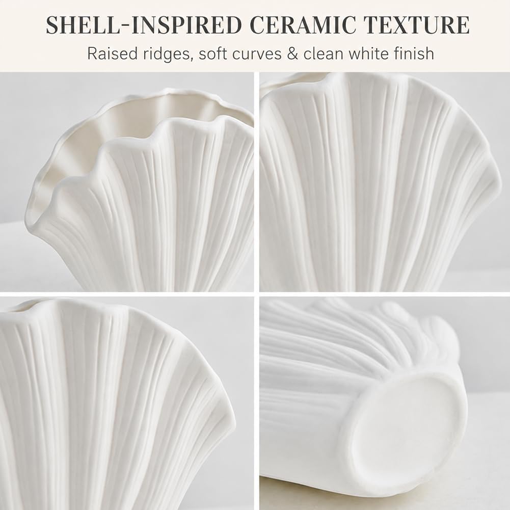 Coastal Ceramic Seashell Vase Set