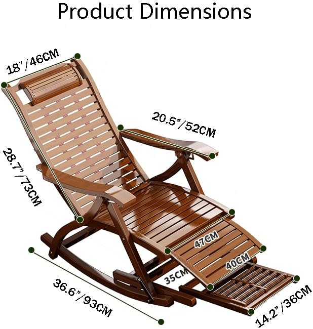 Folding Bamboo Patio Rocking Recliner Chair