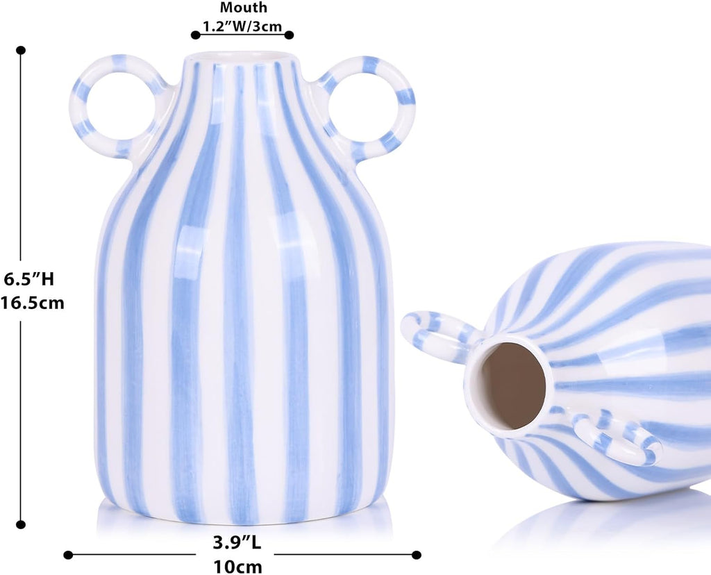 Modern Coastal Striped Ceramic Vase
