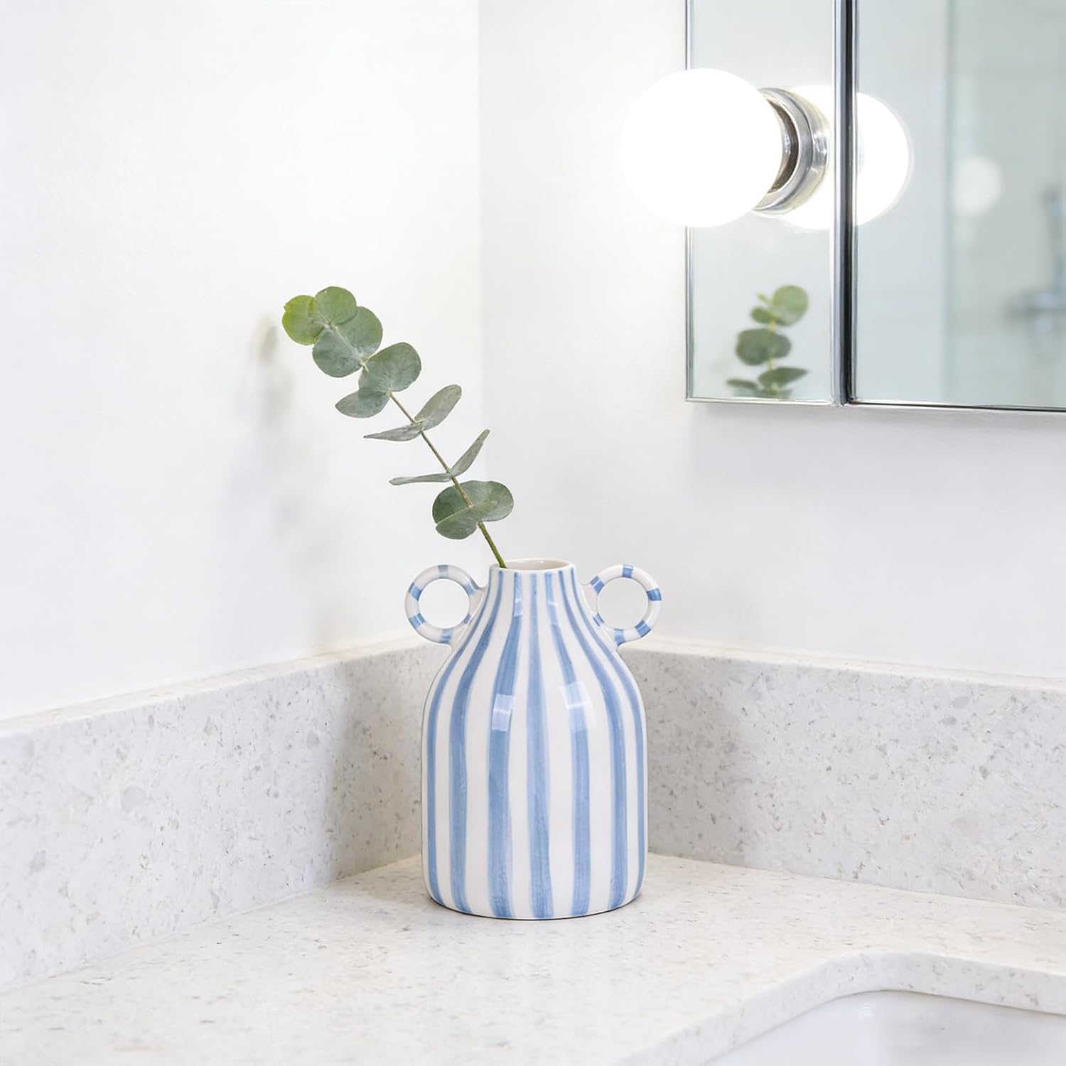 Modern Coastal Striped Ceramic Vase