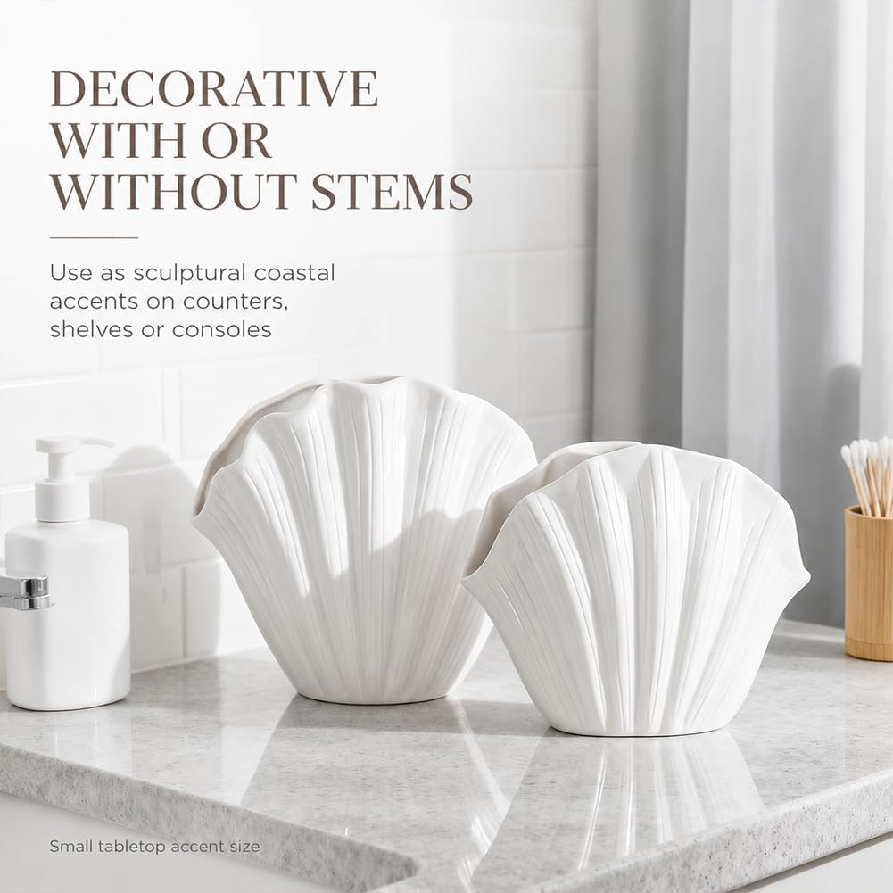 Coastal Ceramic Seashell Vase Set