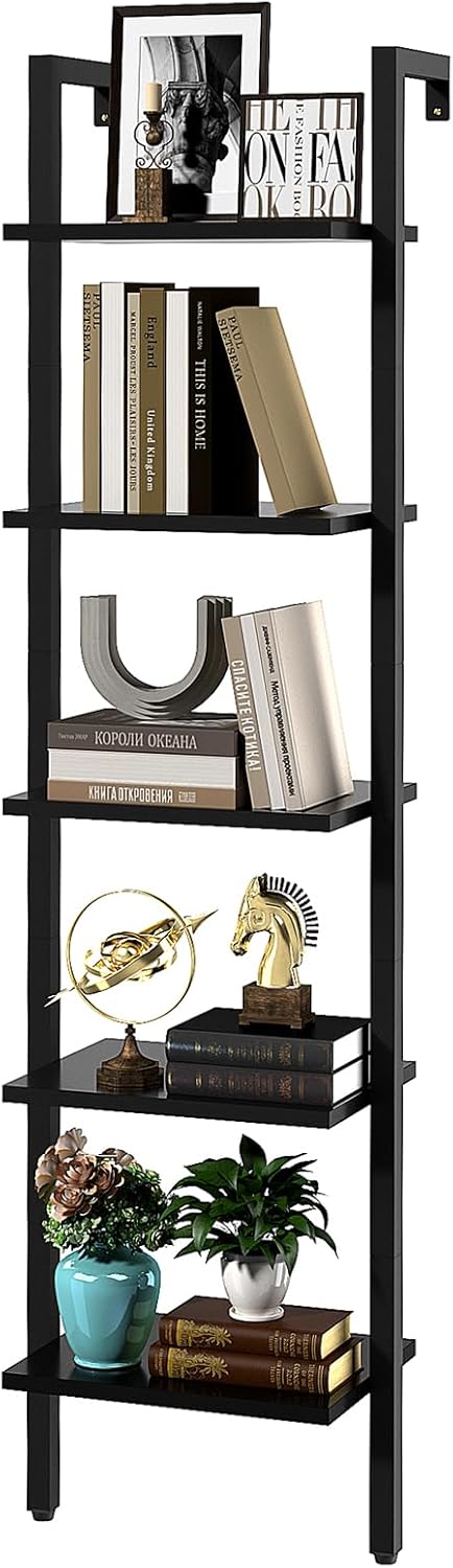 Industrial Narrow Wooden Ladder Bookshelf