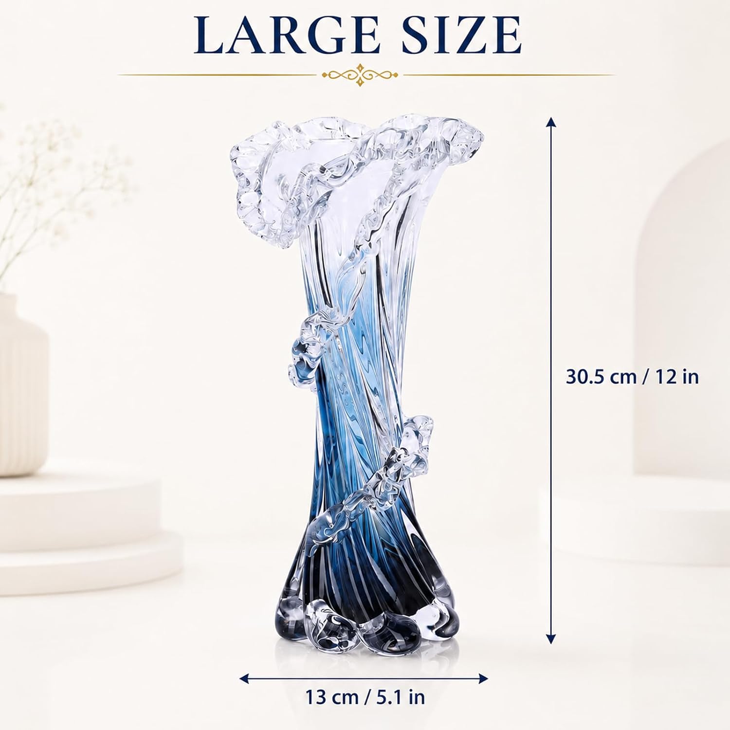 Hand‑Blown Blue Coastal Art Glass Vase