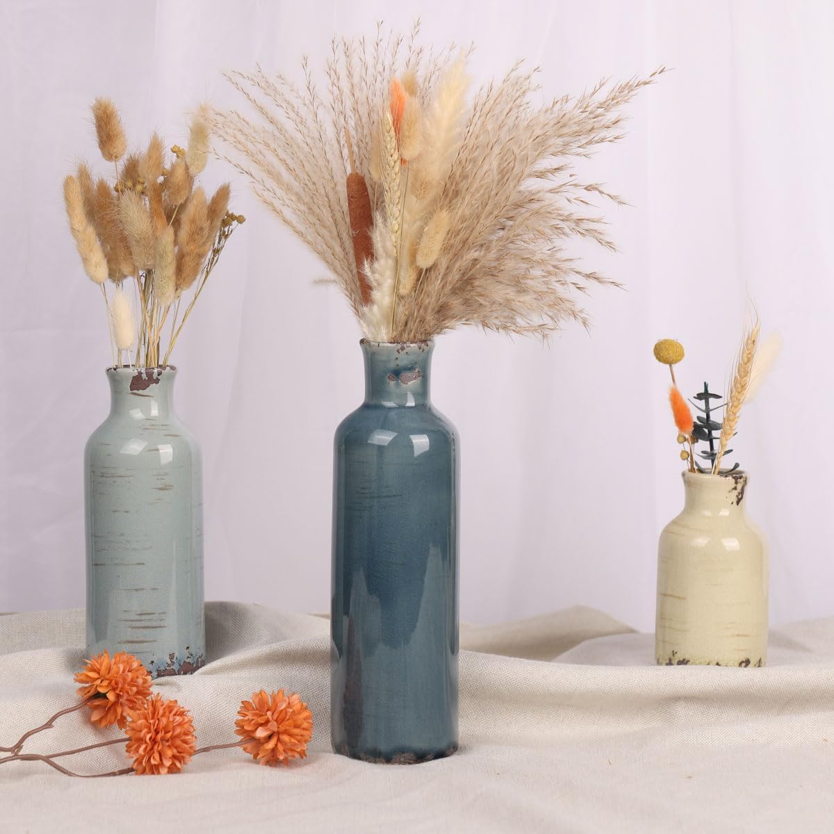 Coastal Farmhouse Ceramic Flower Vase Set
