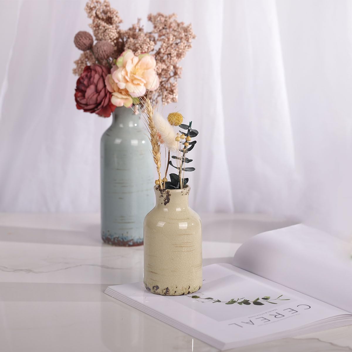 Coastal Farmhouse Ceramic Flower Vase Set