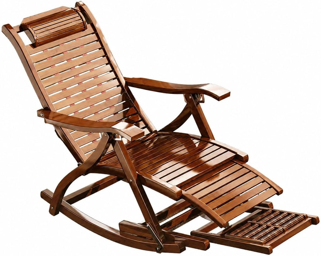 Folding Bamboo Patio Rocking Recliner Chair