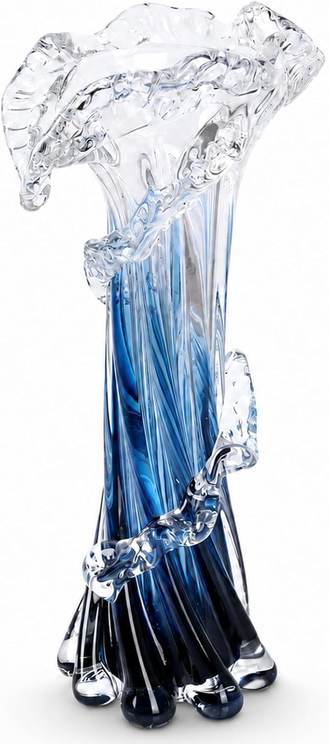 Hand‑Blown Blue Coastal Art Glass Vase