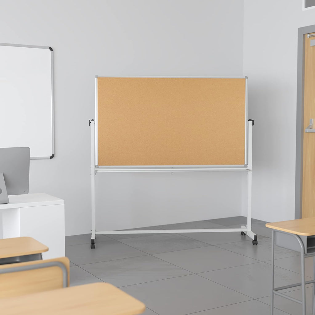 Mobile Reversible Whiteboard Cork Bulletin Board