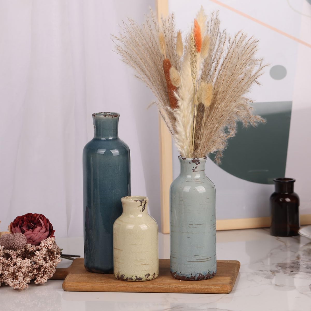 Coastal Farmhouse Ceramic Flower Vase Set