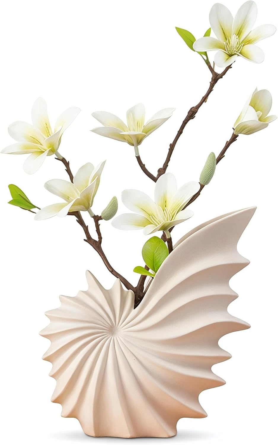 Cream Ceramic Seashell Flower Vase