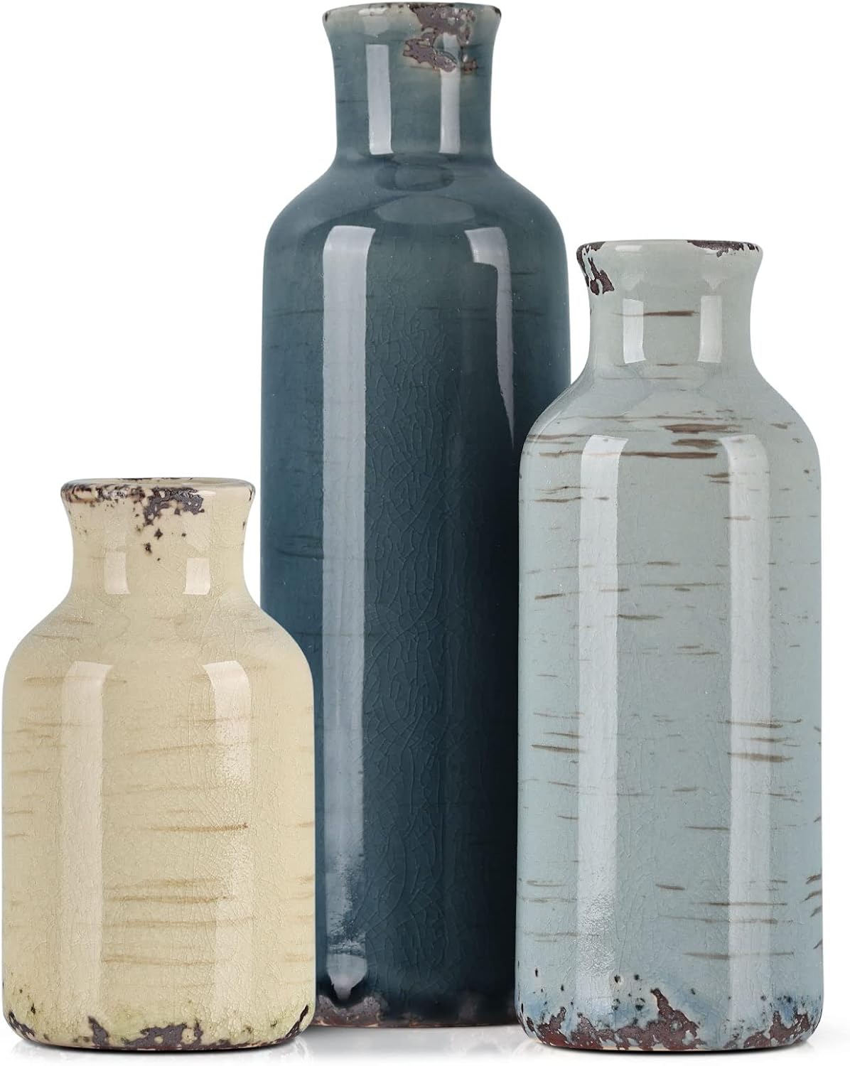 Coastal Farmhouse Ceramic Flower Vase Set