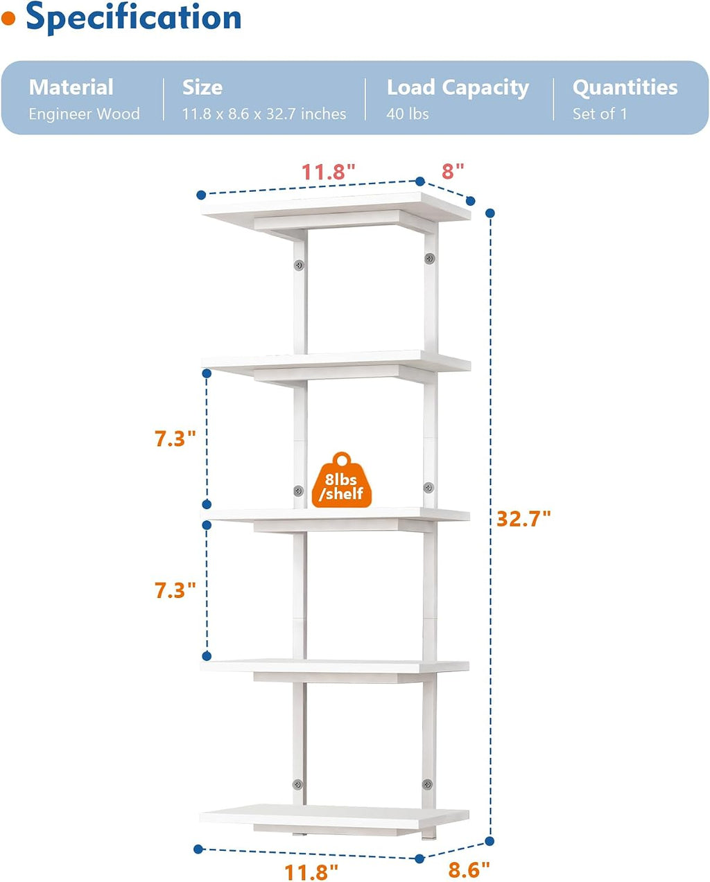 White Vertical Tiered Floating Wall Shelves