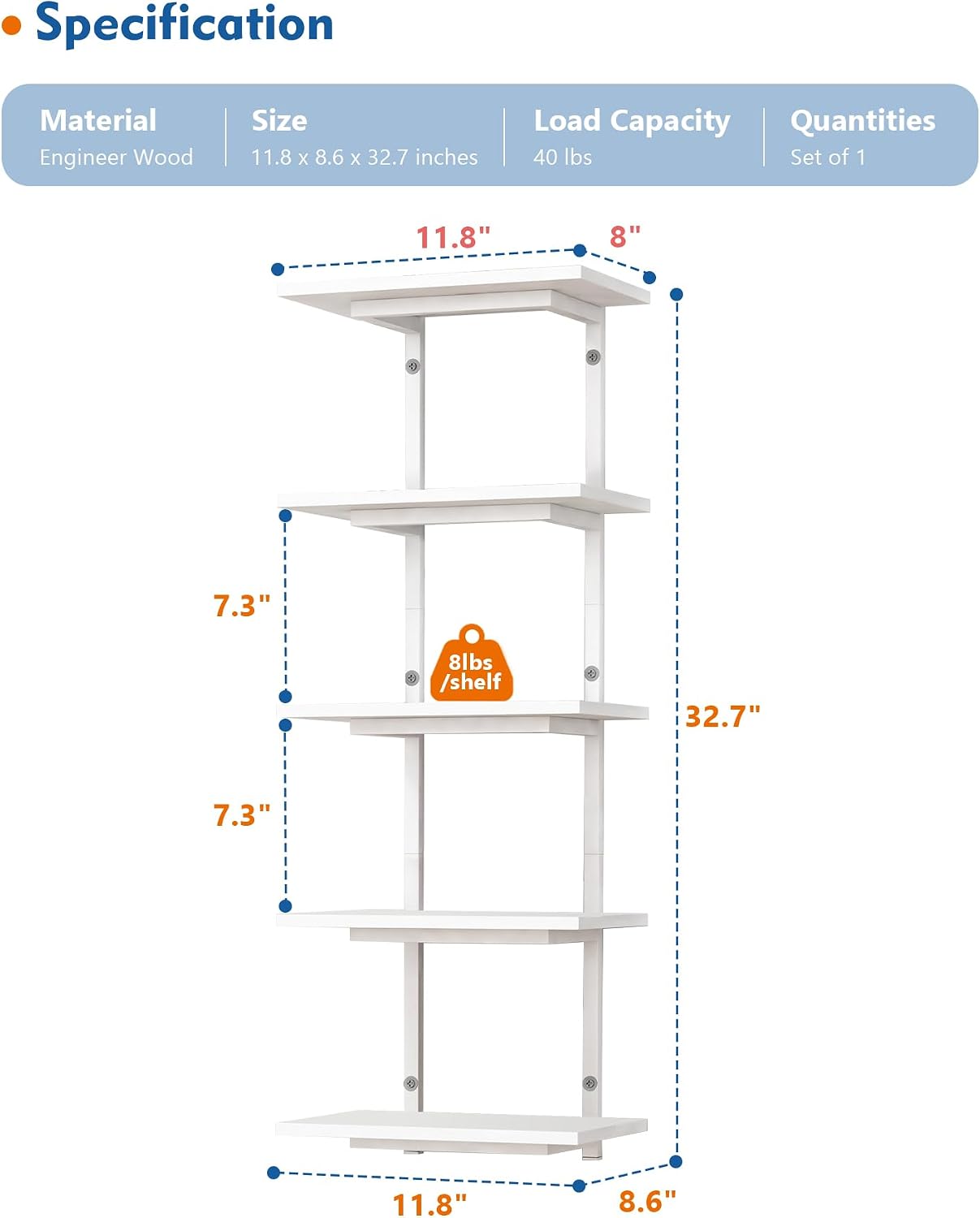 White Vertical Tiered Floating Wall Shelves