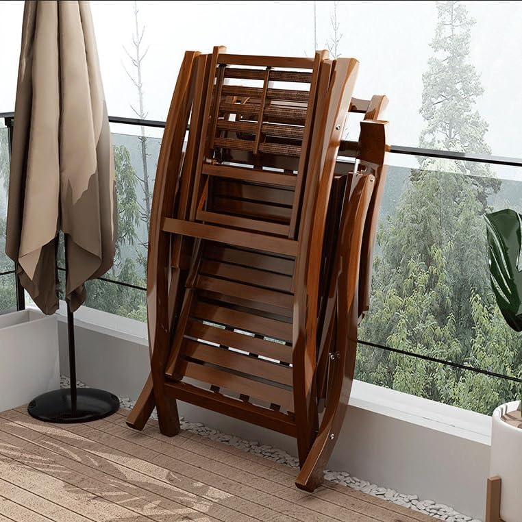 Folding Bamboo Patio Rocking Recliner Chair