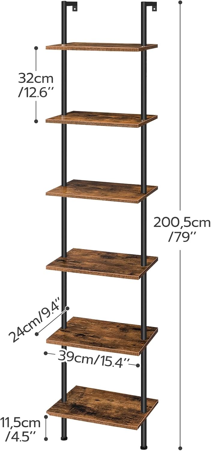 Rustic 6‑Tier Wooden Ladder Shelf