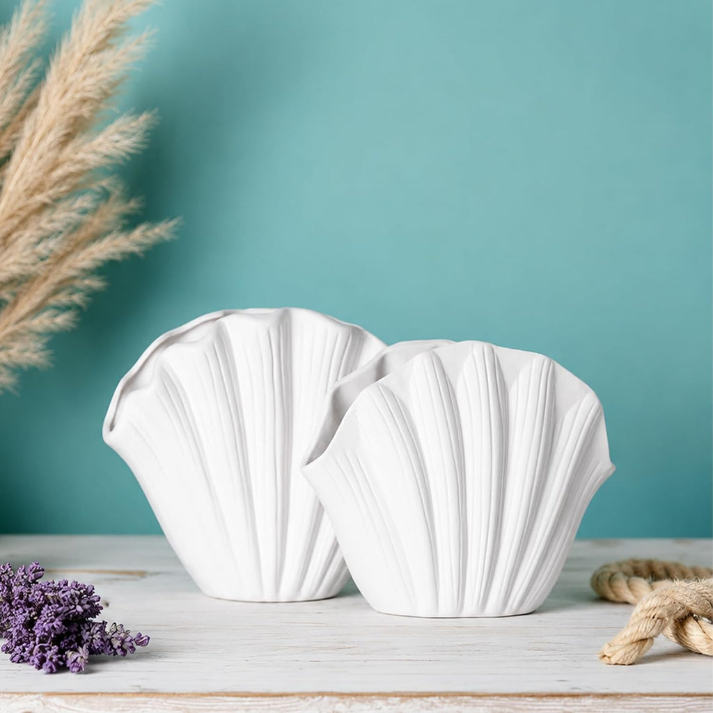 Coastal Ceramic Seashell Vase Set