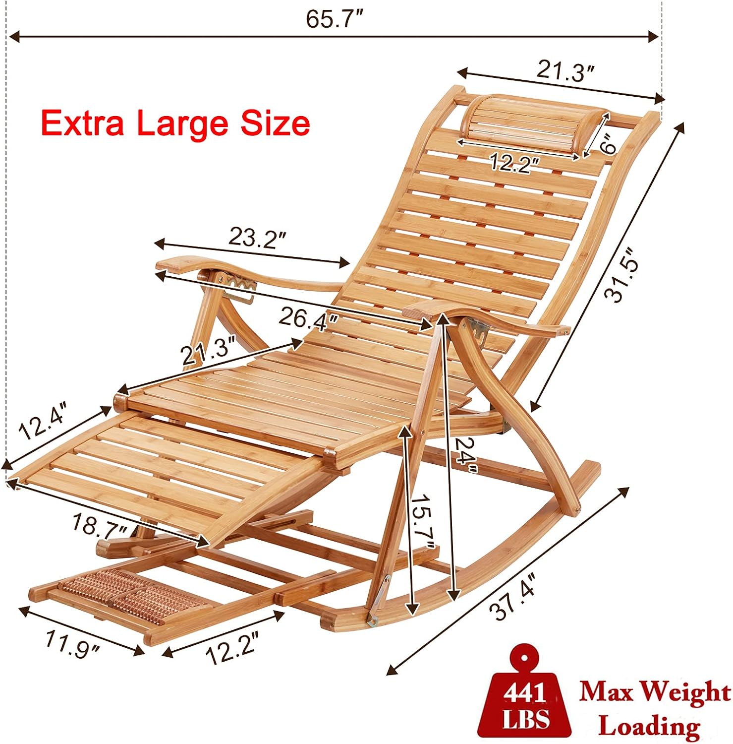 Adjustable Bamboo Patio Rocking Lounge Chair