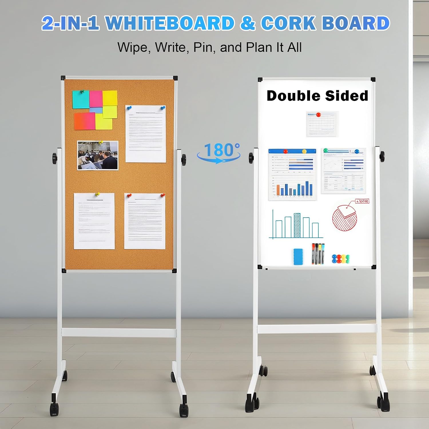 Mobile Double‑Sided Whiteboard Corkboard