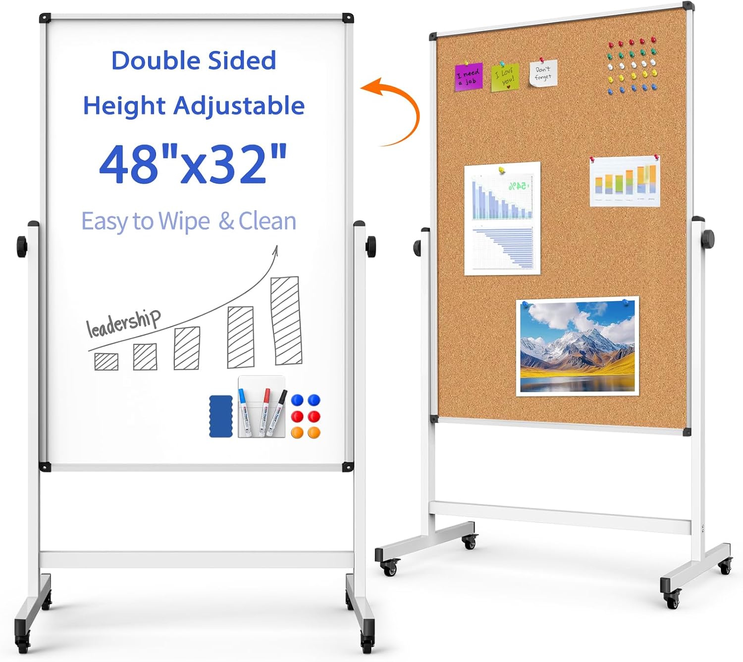 Rolling Magnetic Whiteboard Cork Display Board