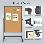 Rolling Double‑Sided Whiteboard Corkboard
