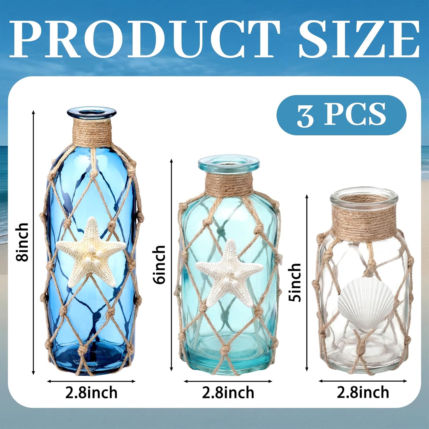 Rustic Coastal Jute‑Rope Glass Vase Set