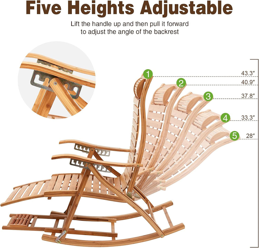 Adjustable Bamboo Patio Rocking Lounge Chair