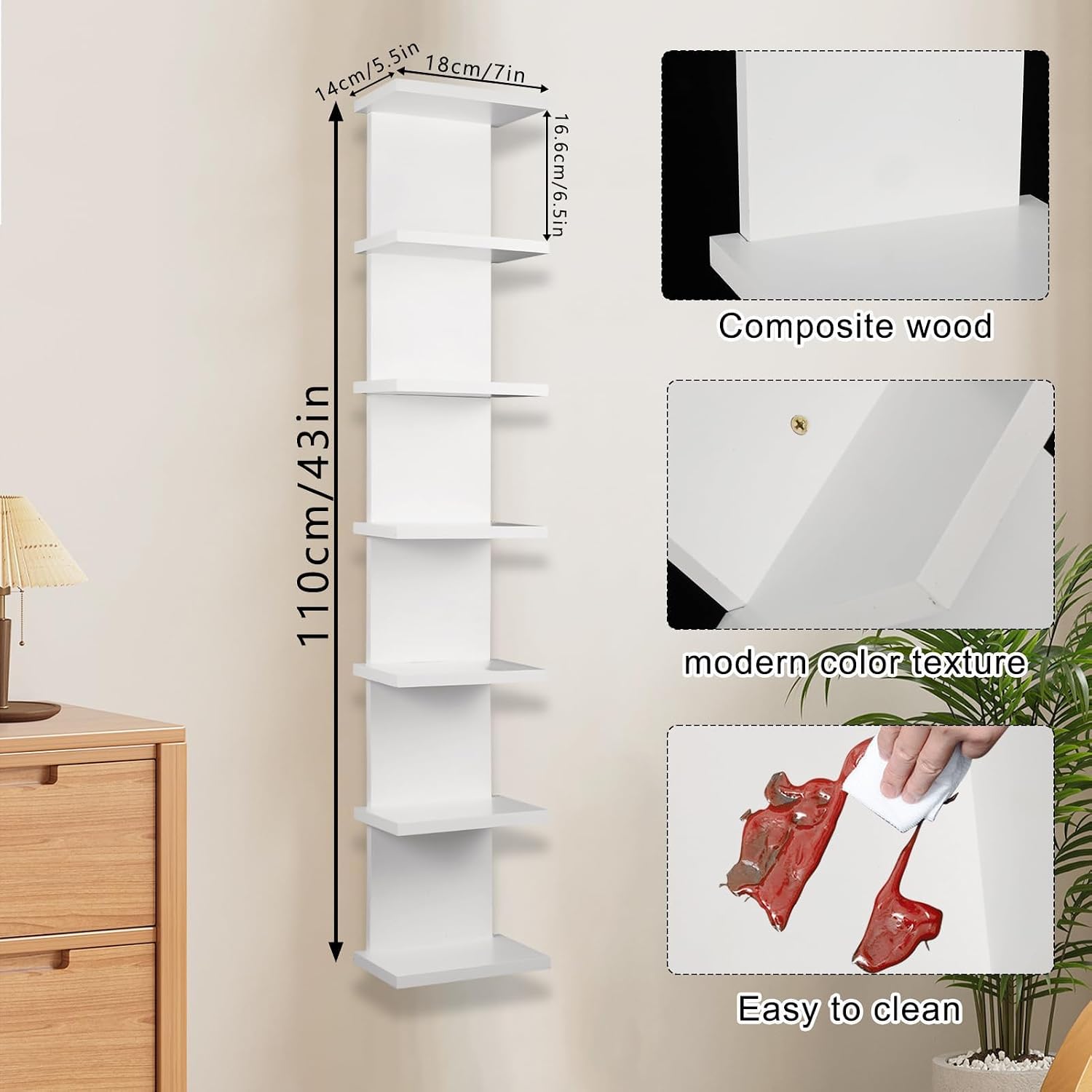 White Vertical 7‑Tier Wall Storage Shelf