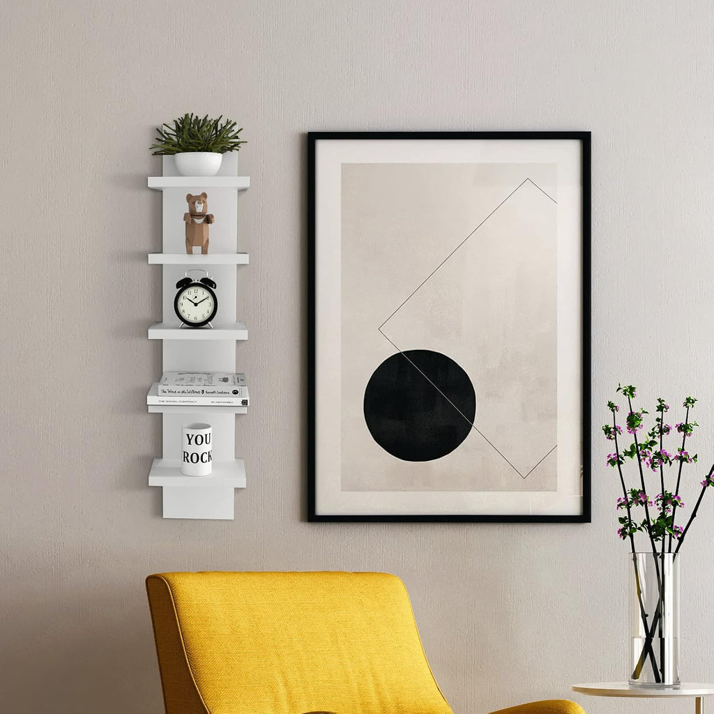 White Vertical 5‑Tier Wall Floating Shelf