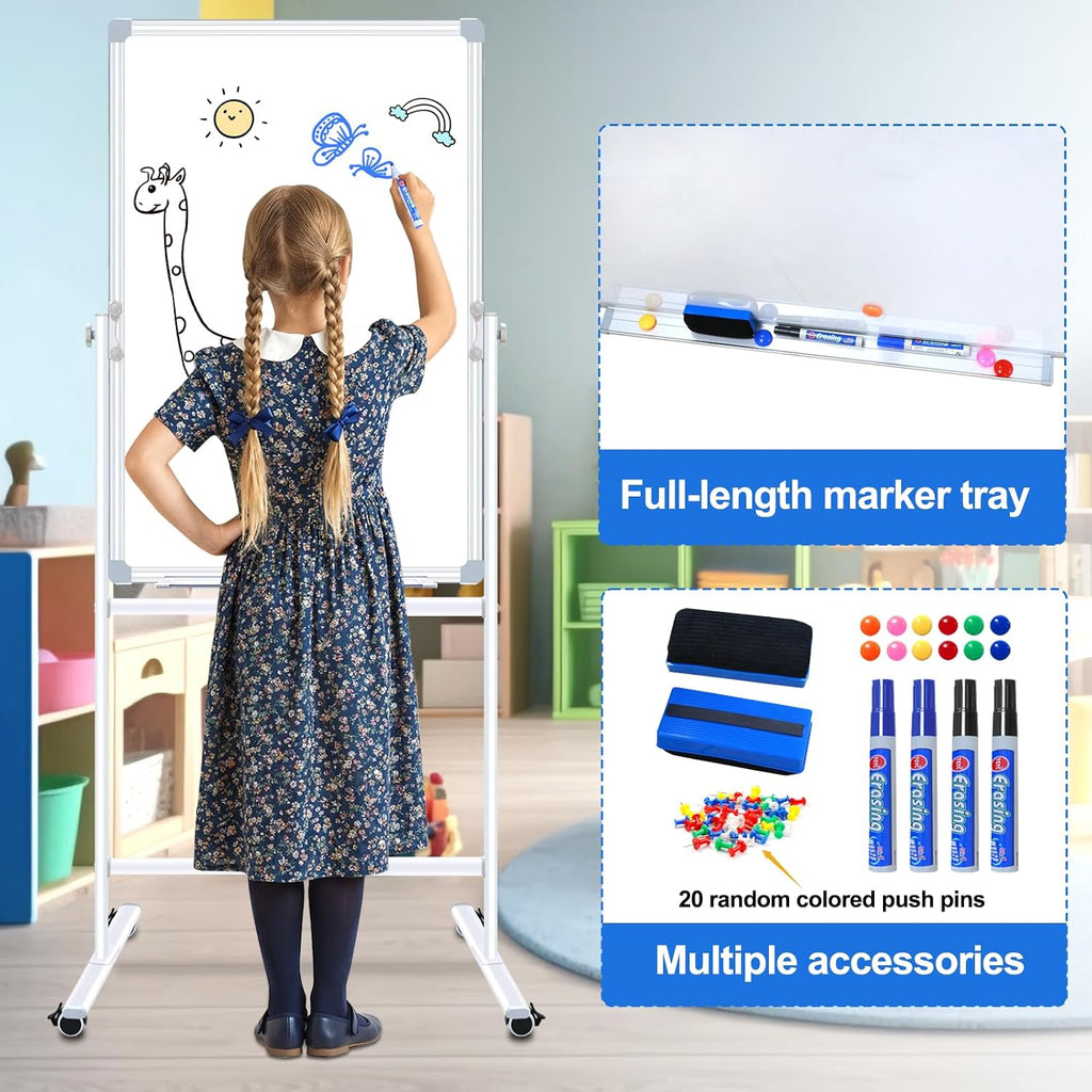 Rolling Double‑Sided Whiteboard Cork Board
