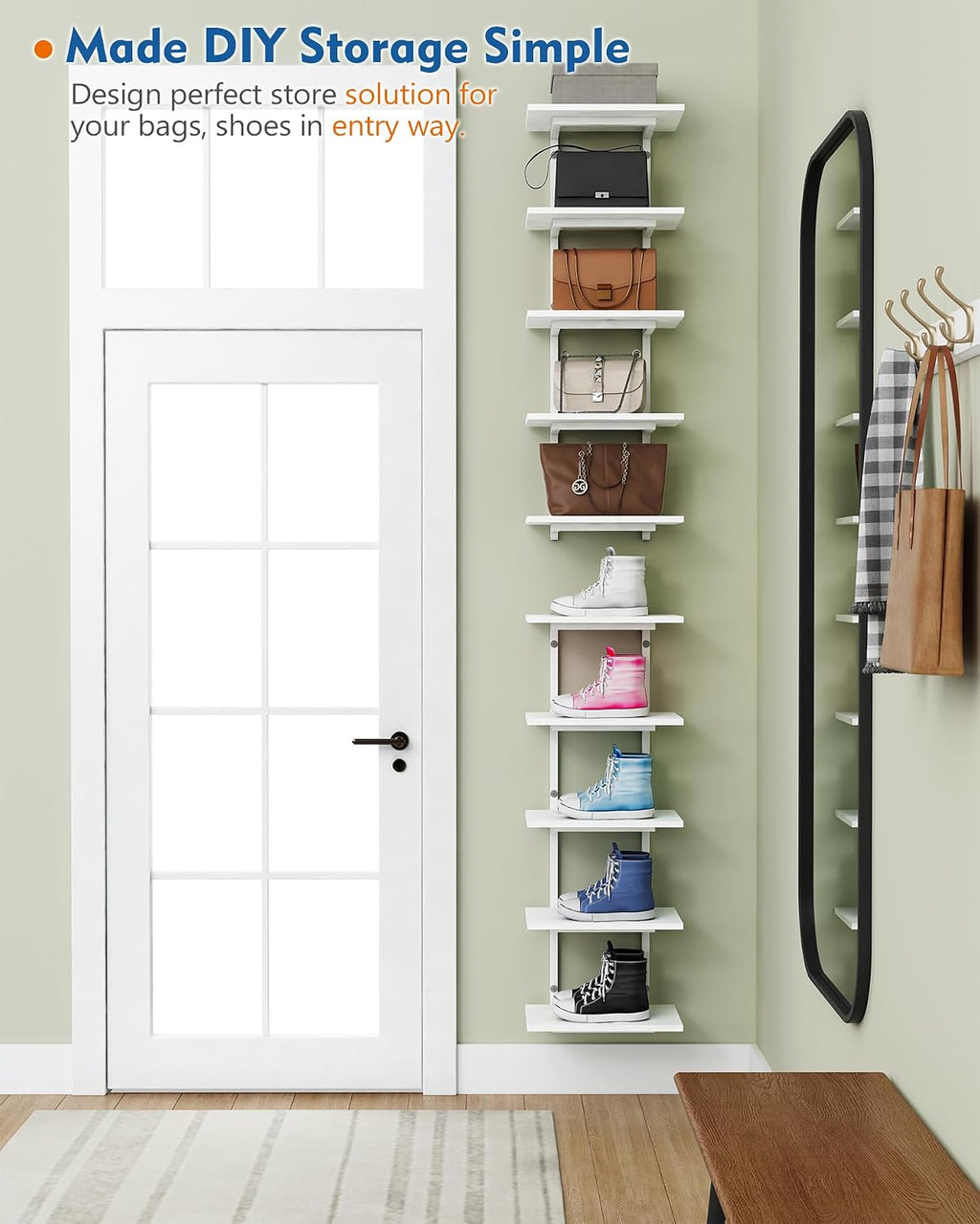 White Vertical Tiered Floating Wall Shelves