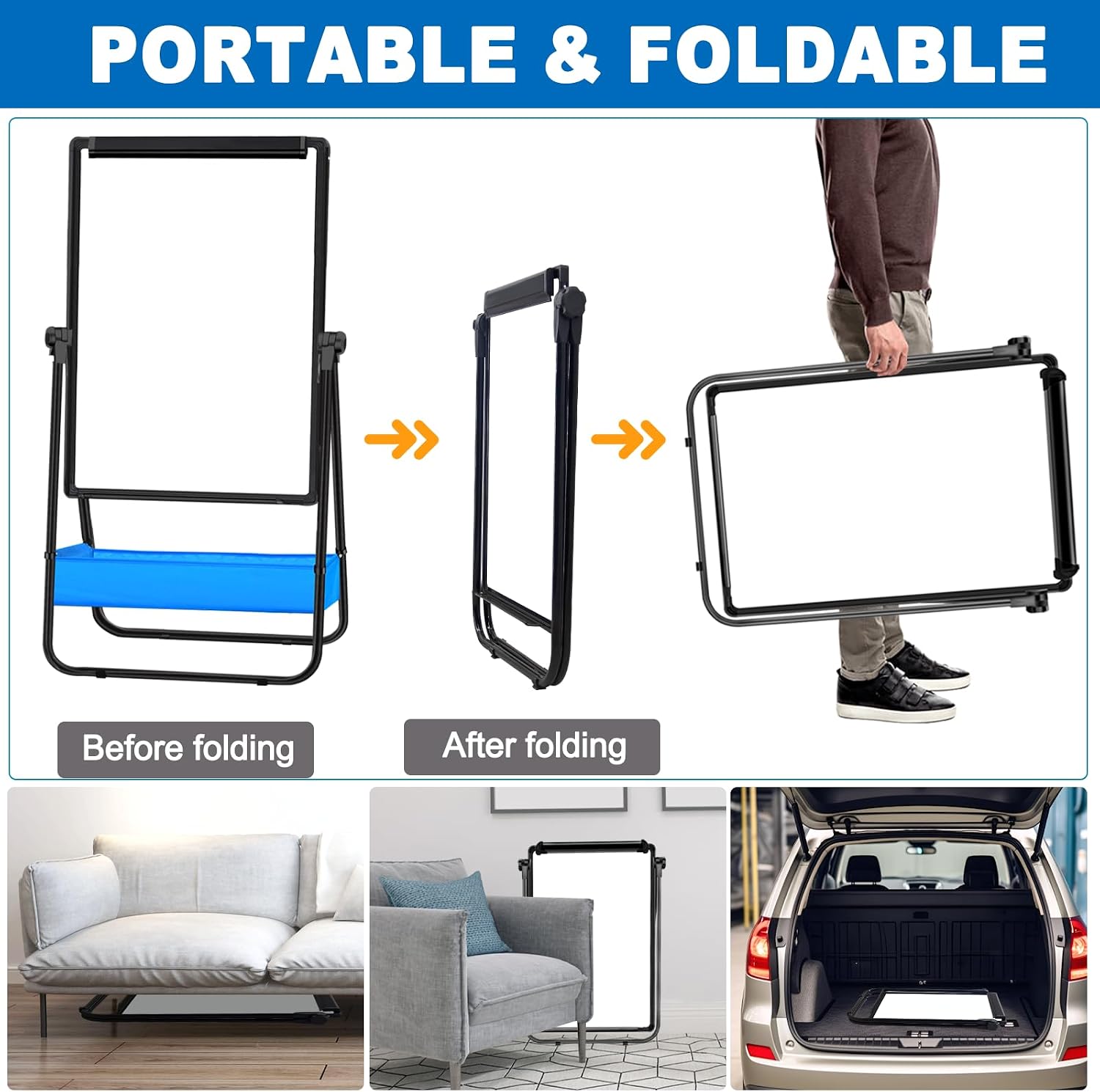 Portable Double‑Sided Magnetic Whiteboard Easel