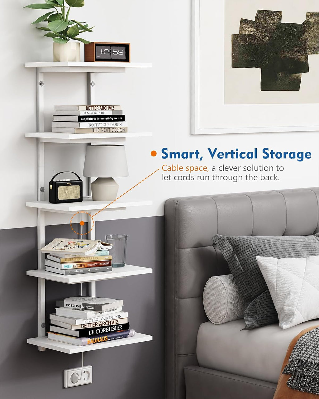 White Vertical Tiered Floating Wall Shelves