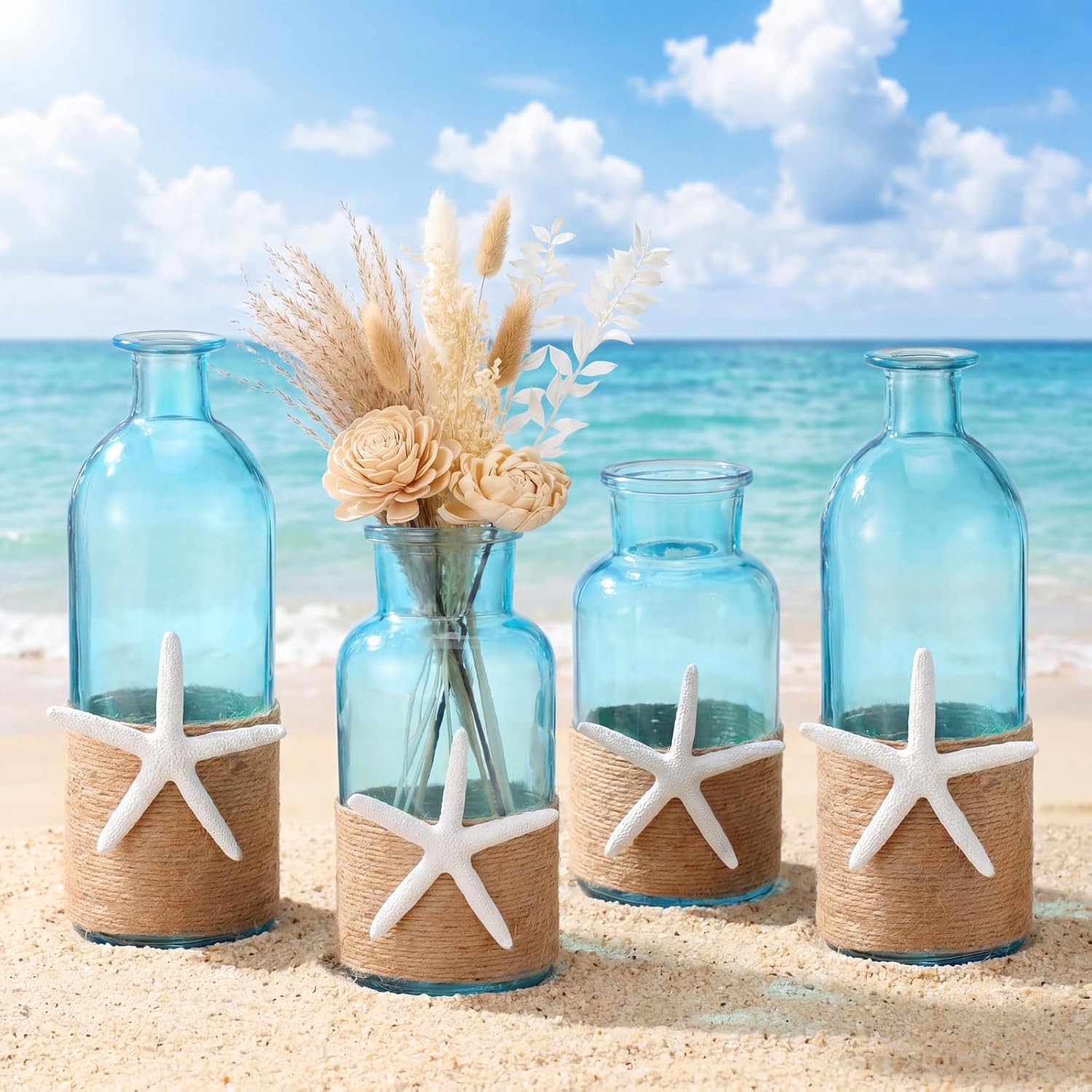 Coastal Starfish Glass Flower Vase Set