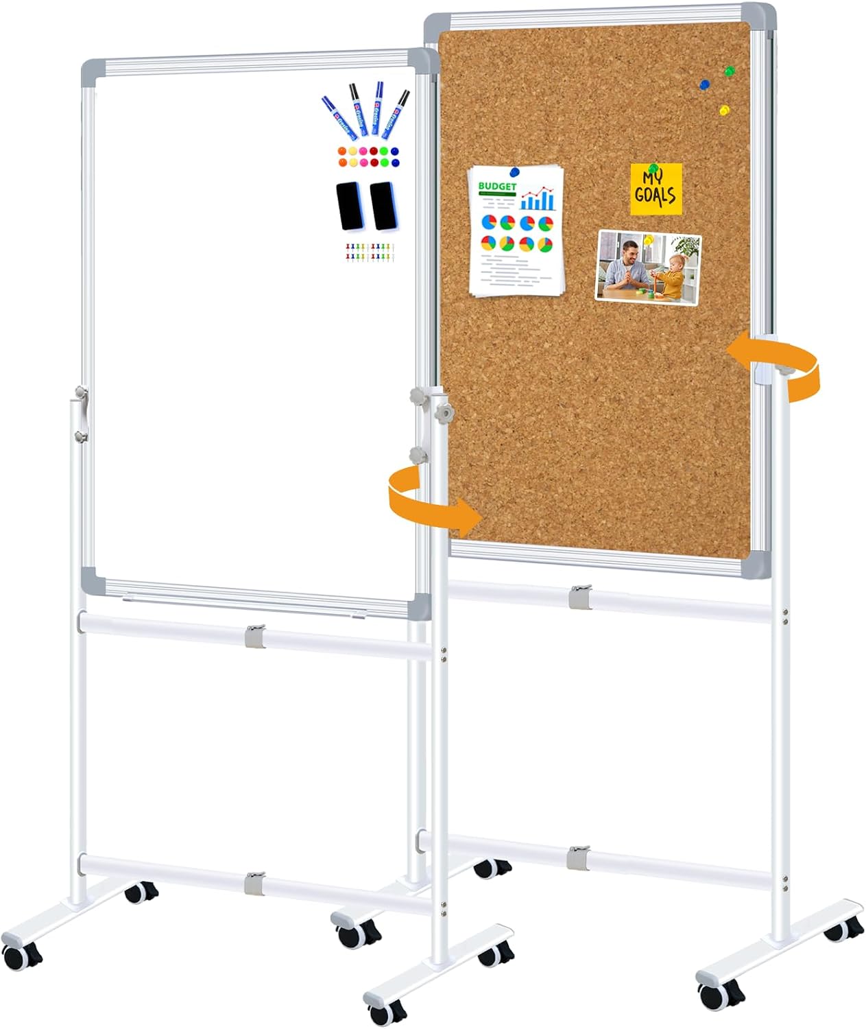Rolling Double‑Sided Whiteboard Cork Board