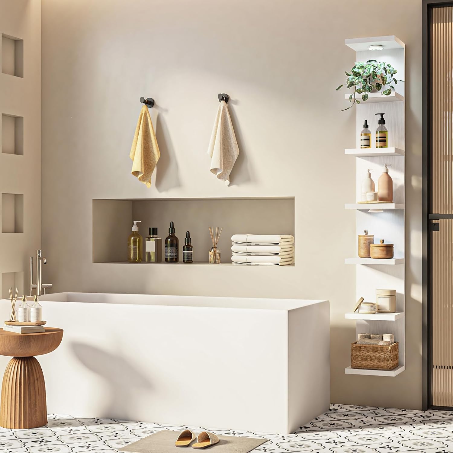 LED White Tiered Floating Wall Shelves