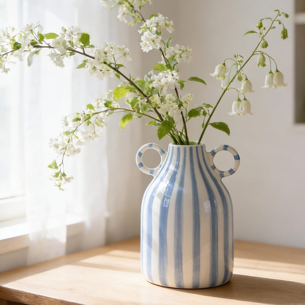 Modern Coastal Striped Ceramic Vase