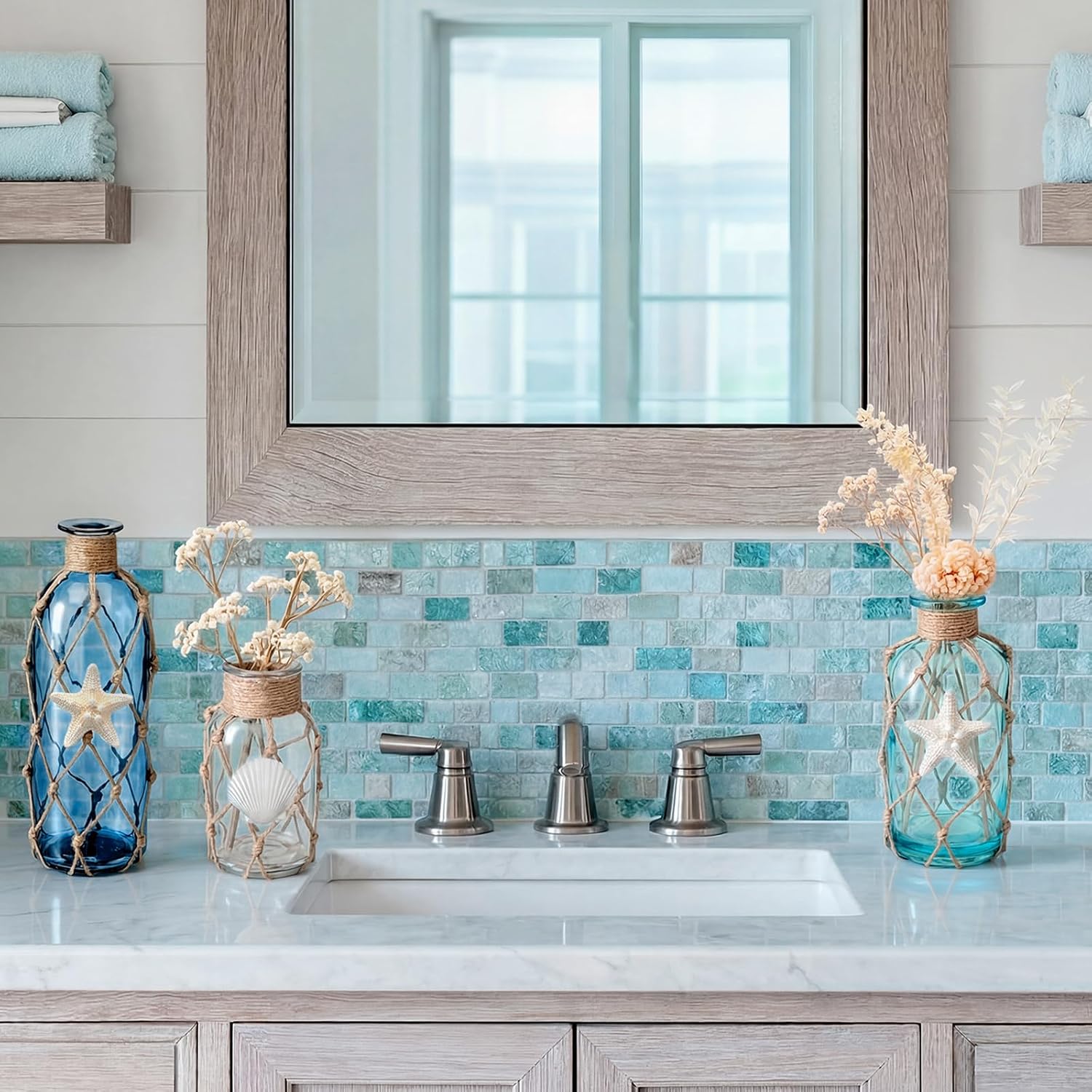 Rustic Coastal Jute‑Rope Glass Vase Set
