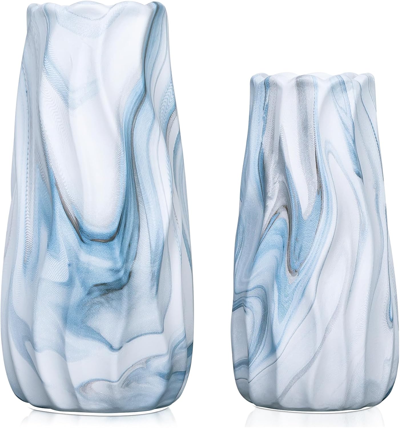 Coastal Blue White Wave Ceramic Vase Set
