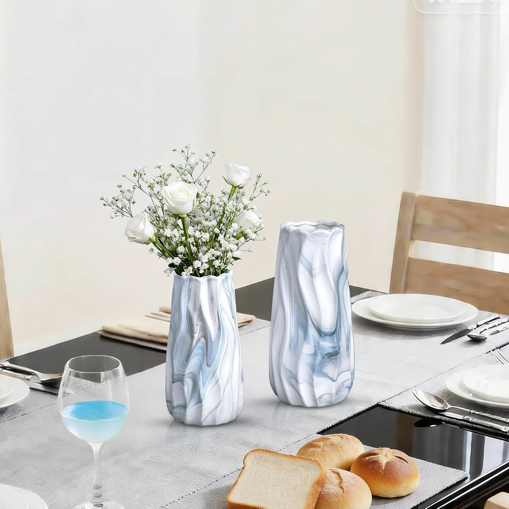 Coastal Blue White Wave Ceramic Vase Set