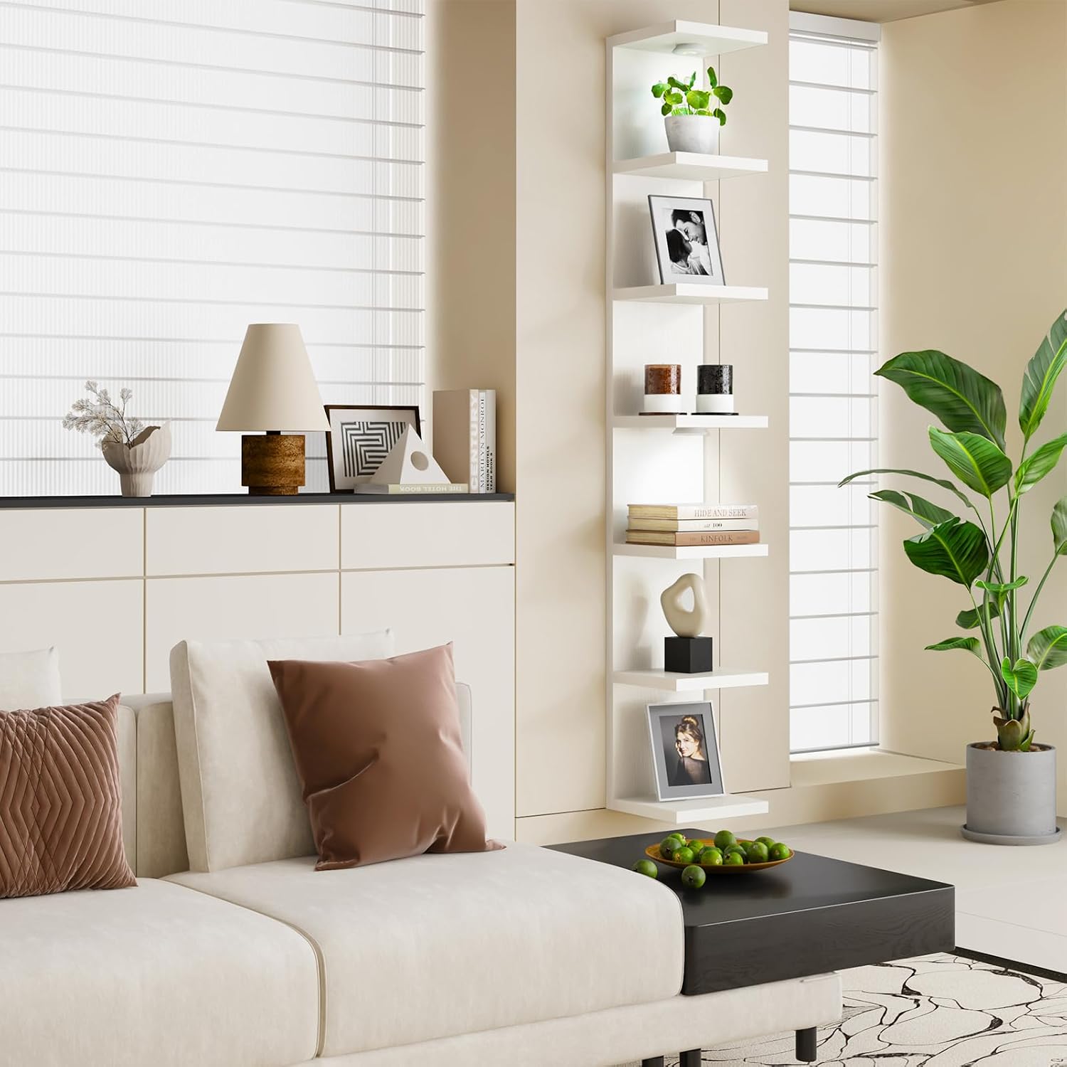 LED White Tiered Floating Wall Shelves