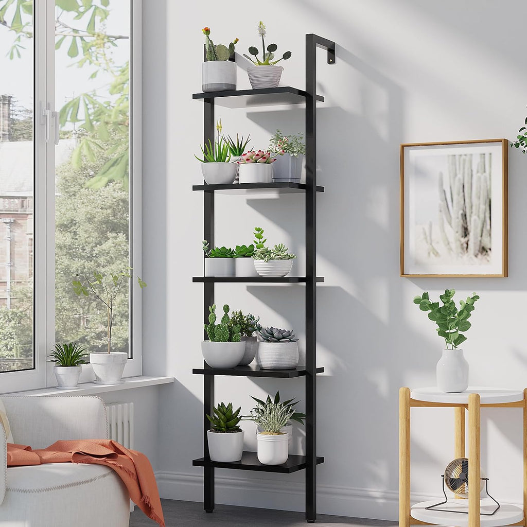 Industrial Narrow Wooden Ladder Bookshelf