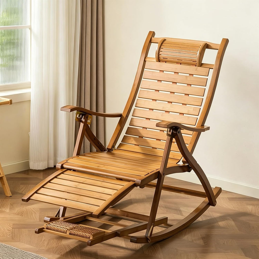 Adjustable Bamboo Folding Rocking Recliner Chair