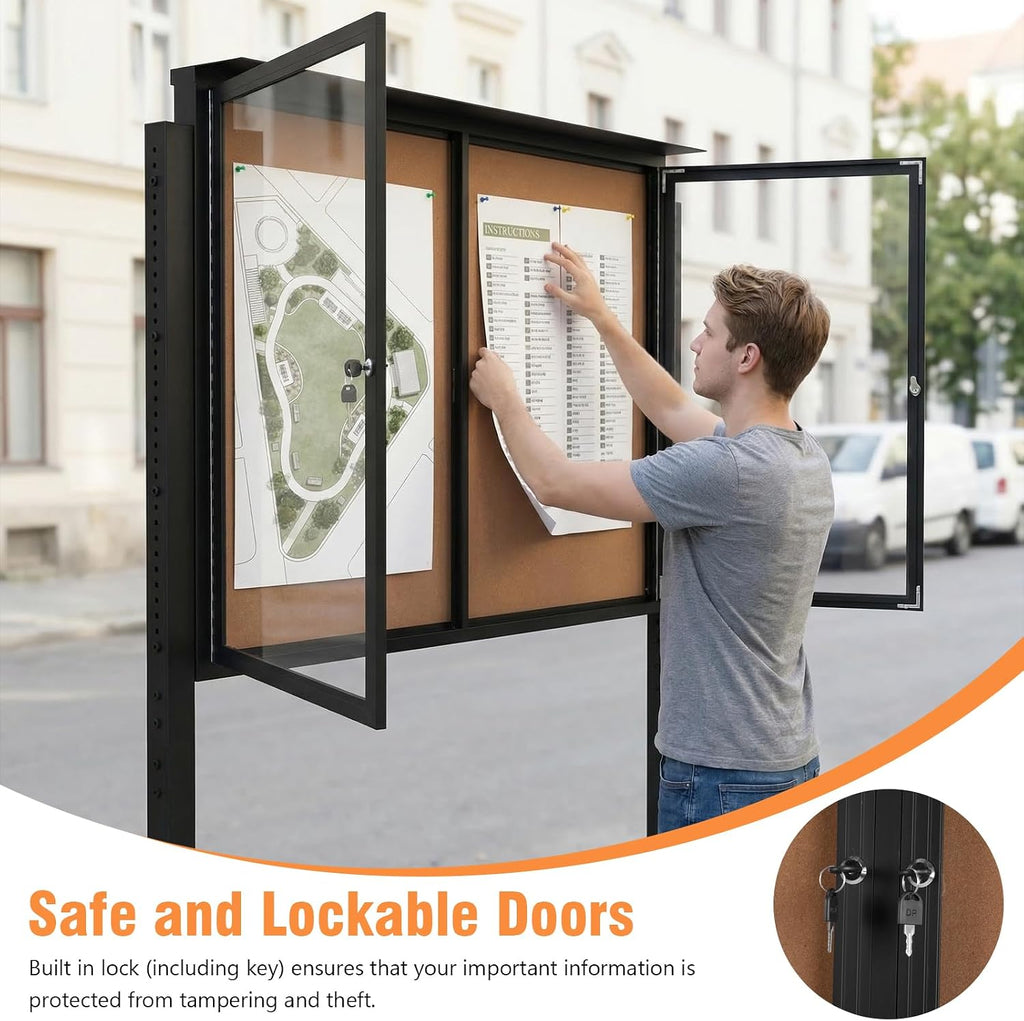 Weatherproof Standing Enclosed Cork Board