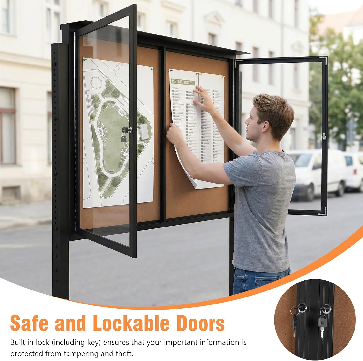 Weatherproof Standing Enclosed Cork Board