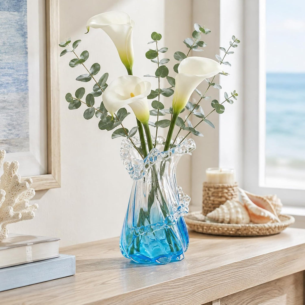 Coastal Hand‑Blown Blue Glass Art Vase