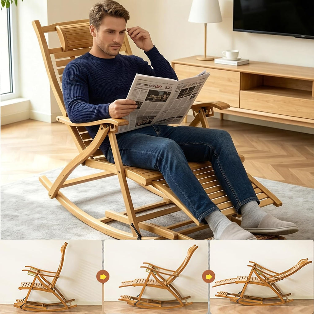 Adjustable Bamboo Folding Rocking Recliner Chair