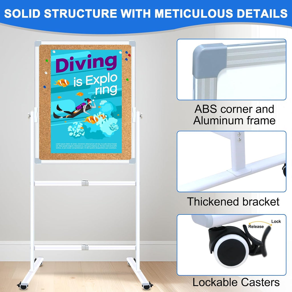 Rolling Double‑Sided Whiteboard Cork Board