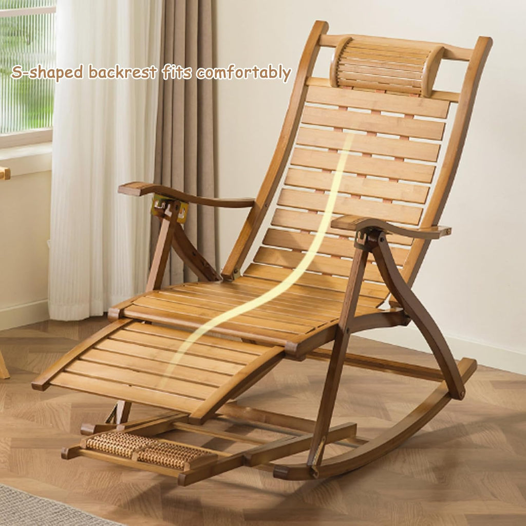 Adjustable Bamboo Folding Rocking Recliner Chair