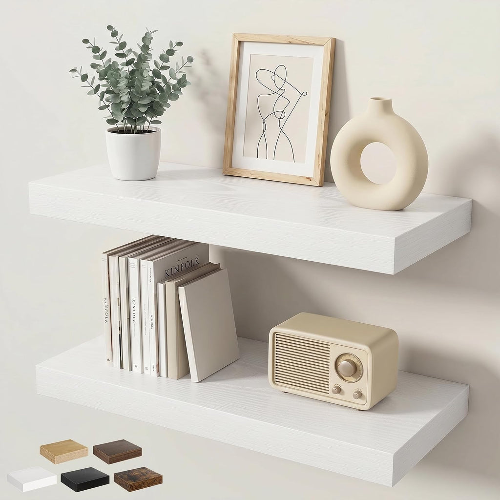 Rustic White Wall‑Mounted Floating Shelves